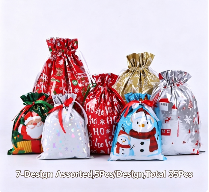 Holiday Drawstring Gift Bag Packaging , 35 Christmas GiftBags for Christmas Gift Party Favors