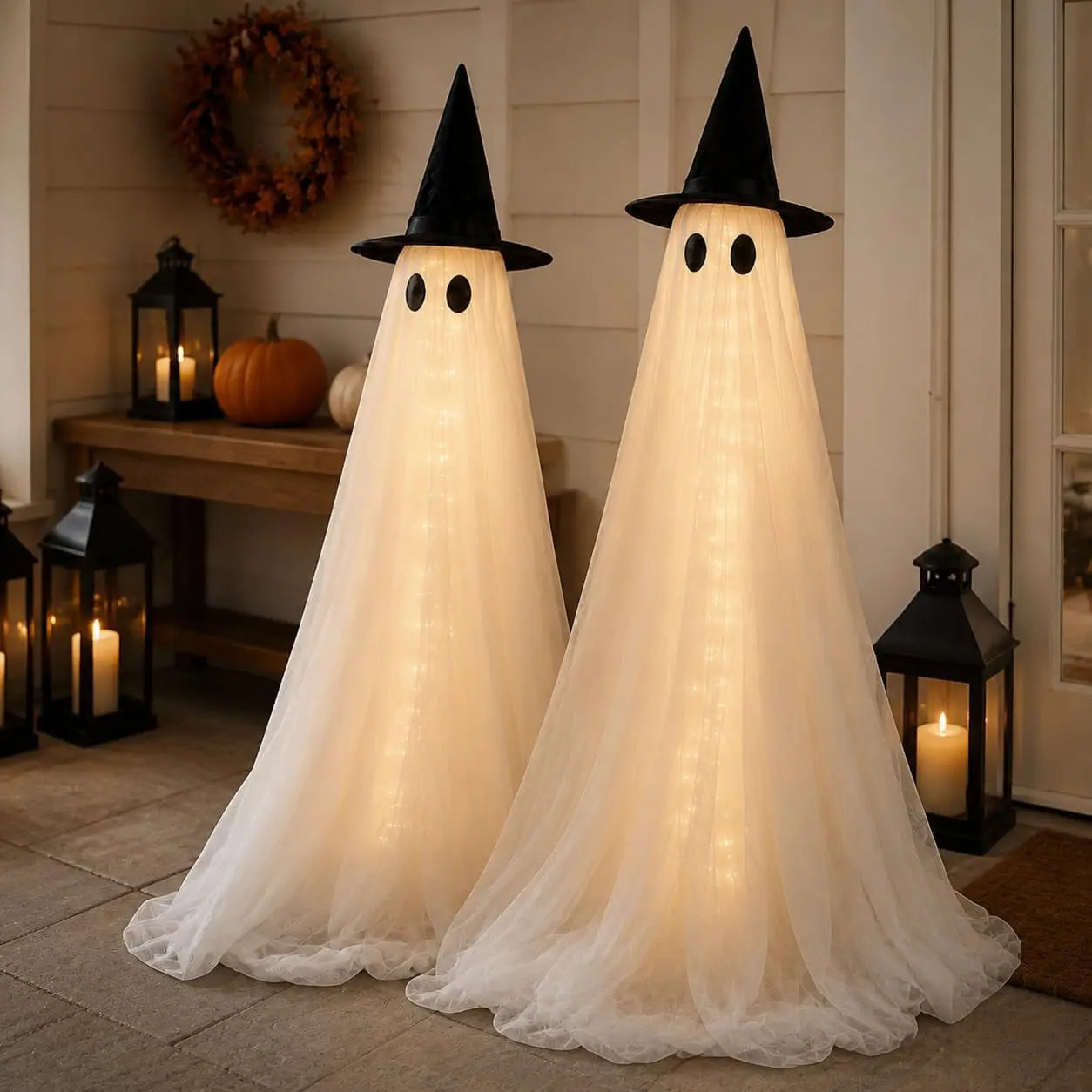 2‑Pack 5Ft Lighted Ghost Halloween Decor for Yard Porch Indoor Outdoor