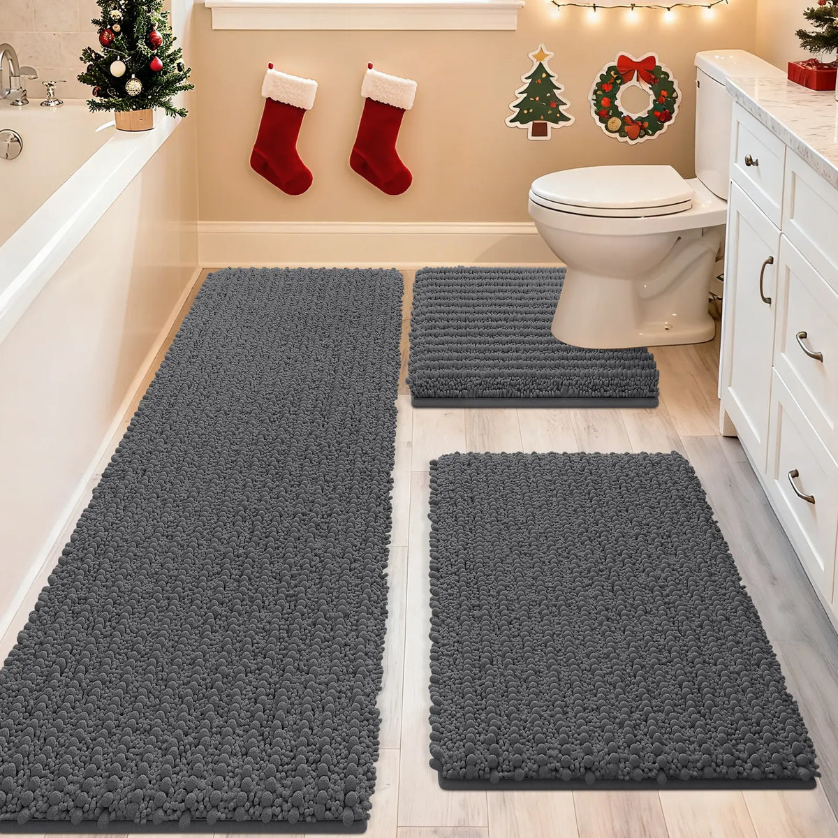 Upgrade Extra Large BathroomRug Set Ultra Soft, Thick Absorbent Bath Mats,Non Slip Chenille Toilet Mat for Bathroom,Bedroom, Kitchen