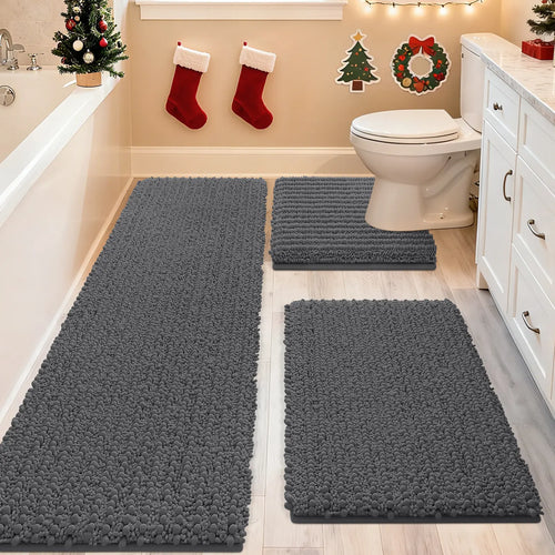 Upgrade Extra Large BathroomRug Set Ultra Soft, Thick Absorbent Bath Mats,Non Slip Chenille Toilet Mat for Bathroom,Bedroom, Kitchen