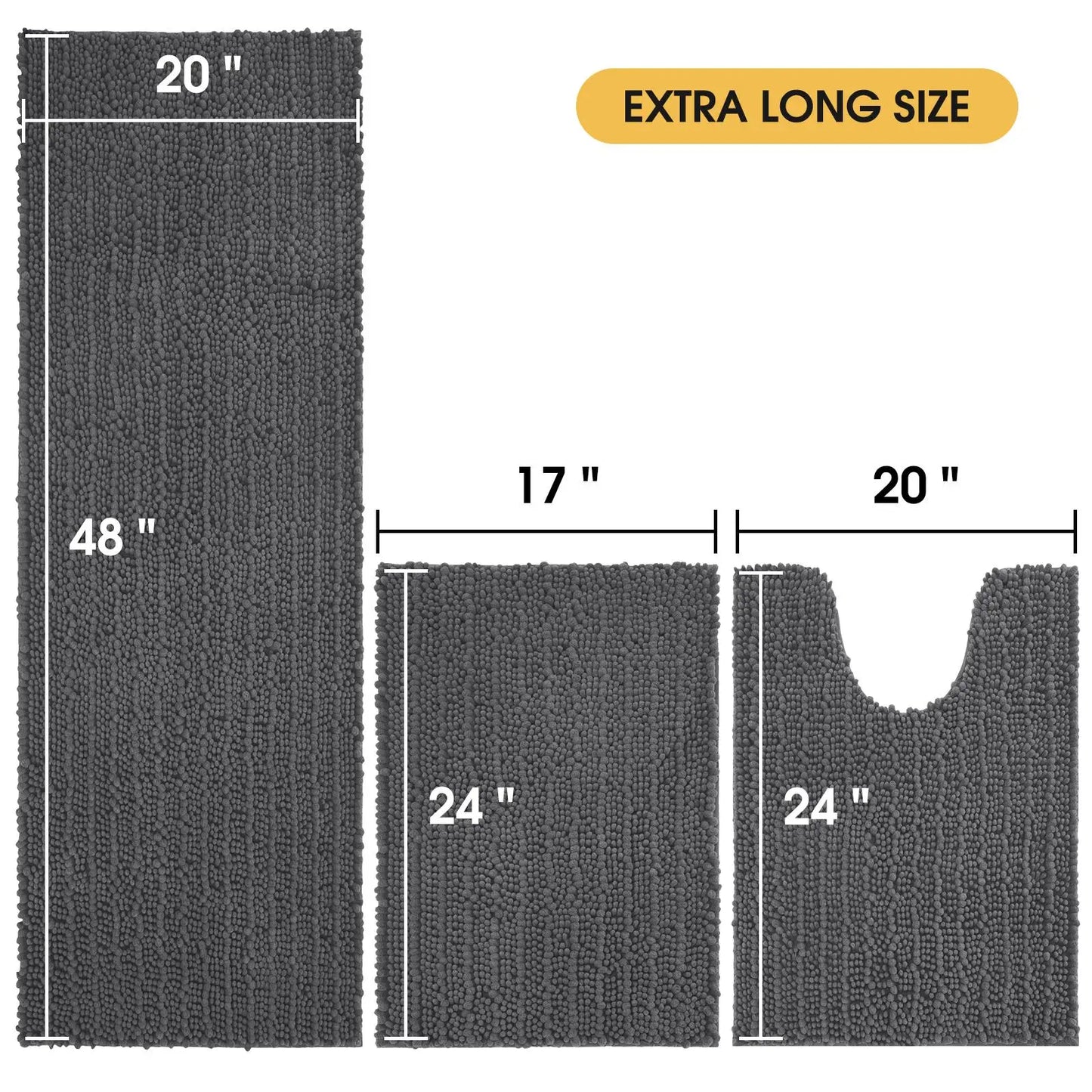 Upgrade Extra Large BathroomRug Set Ultra Soft, Thick Absorbent Bath Mats,Non Slip Chenille Toilet Mat for Bathroom,Bedroom, Kitchen