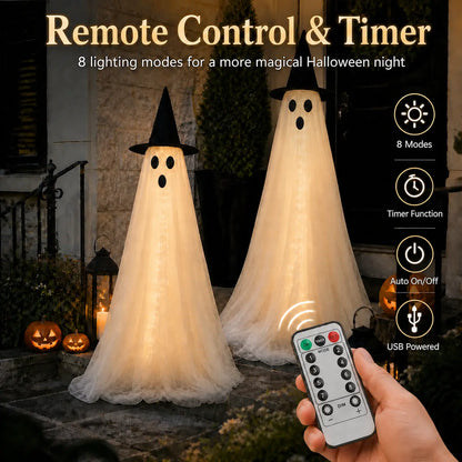 2‑Pack 5Ft Lighted Ghost Halloween Decor for Yard Porch Indoor Outdoor