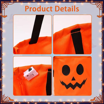 LED Halloween Pumpkin Light Candy Buckets& Non-Woven Goodie Bags (4 Pcs) -Reusable Trick-or-Treat Collectible Gift for Kids- Home Outdoor Decoration Sets