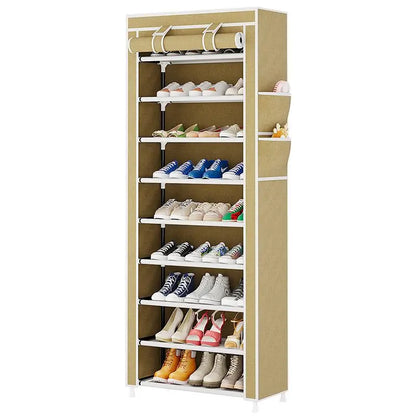 10 Tier Shoe Rack 9 Grids withDustproof Cover, Adjustable Standing Shelf,High Storage Rack