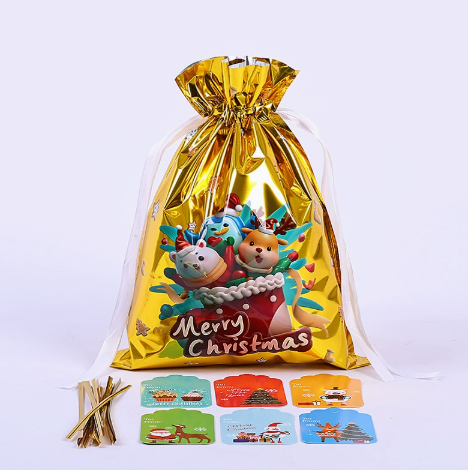 Holiday Drawstring Gift Bag Packaging , 35 Christmas GiftBags for Christmas Gift Party Favors