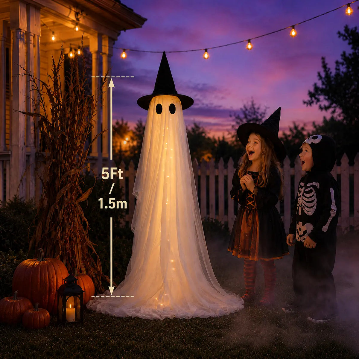 2‑Pack 5Ft Lighted Ghost Halloween Decor for Yard Porch Indoor Outdoor
