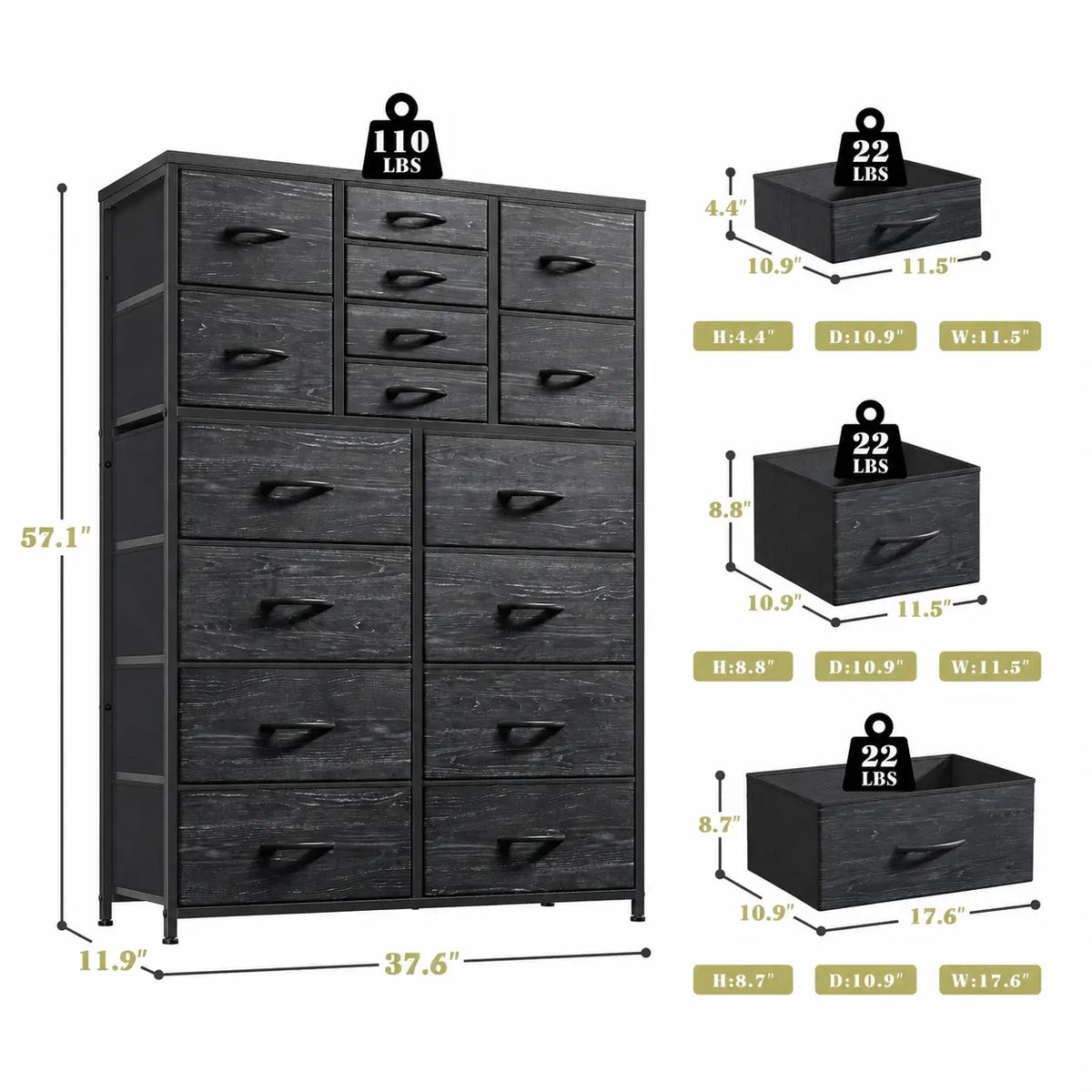 16 Deep Drawers Tall Dresser