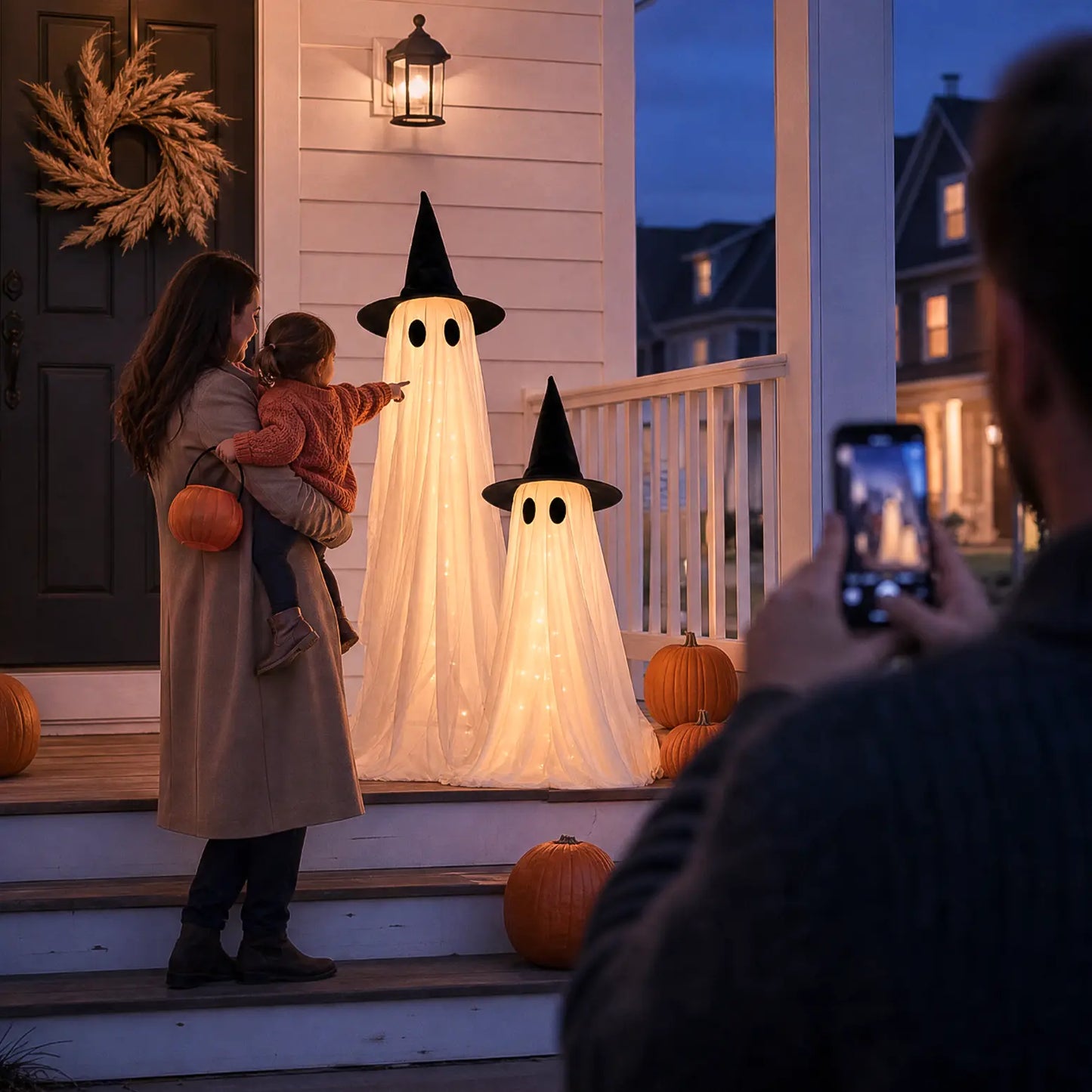 2‑Pack 5Ft Lighted Ghost Halloween Decor for Yard Porch Indoor Outdoor