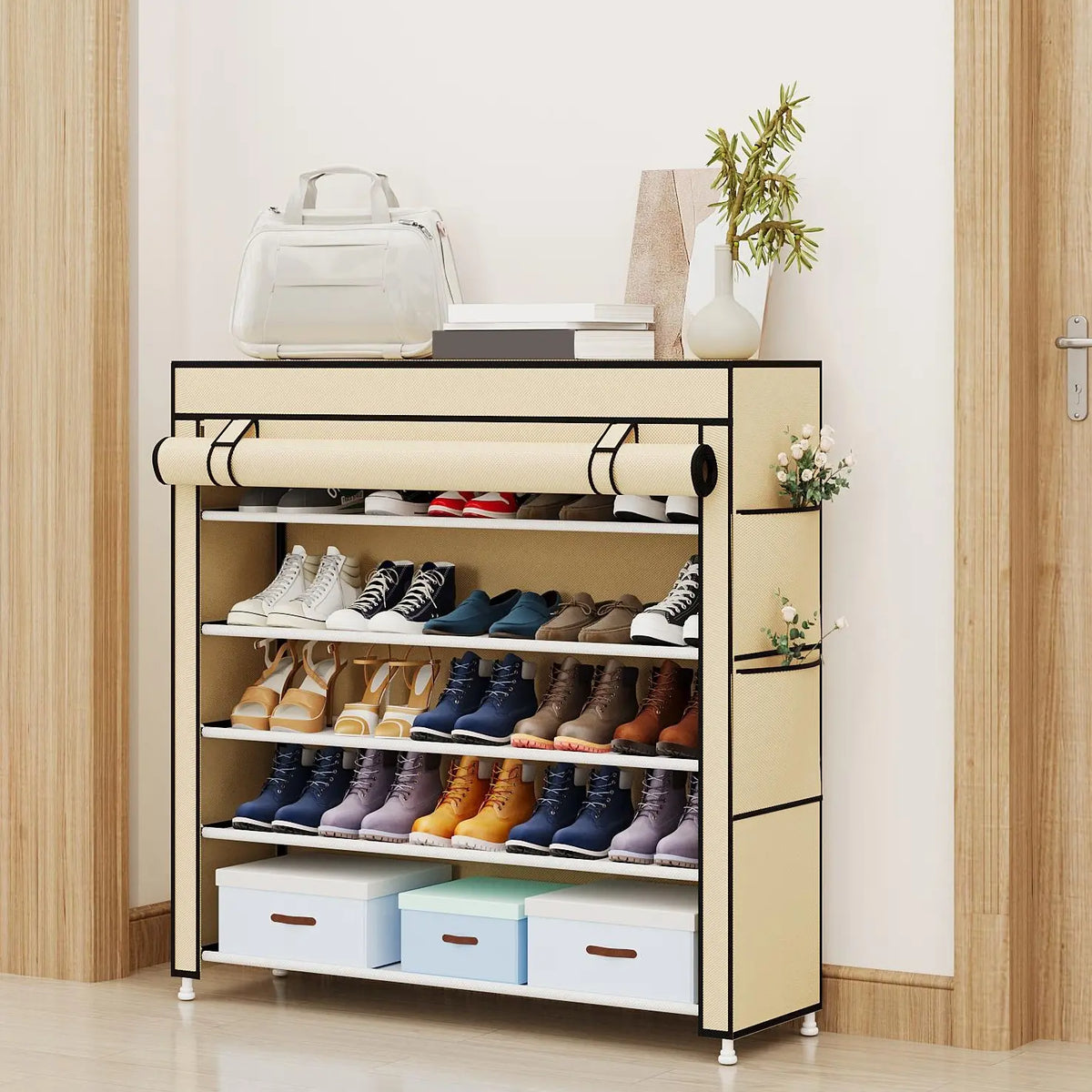 10 Tier Shoe Rack 9 Grids withDustproof Cover, Adjustable Standing Shelf,High Storage Rack