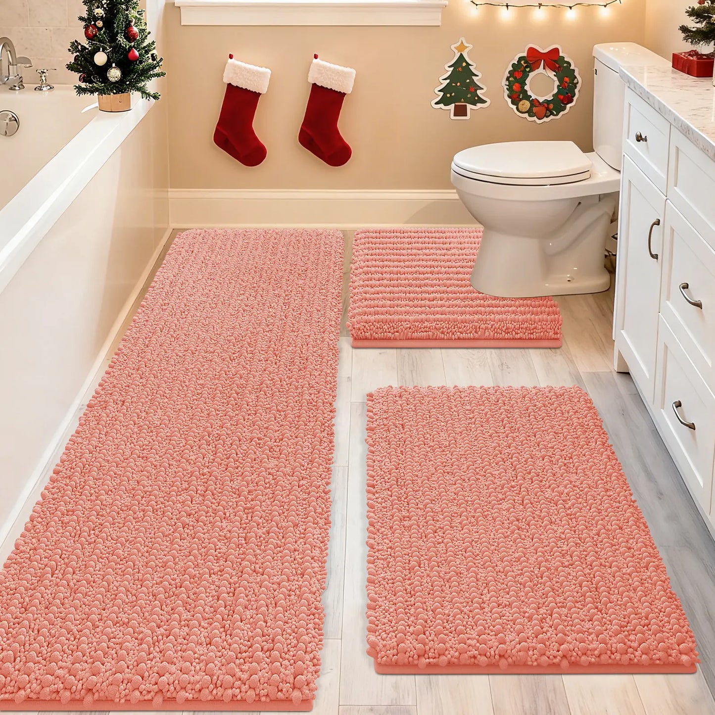 Upgrade Extra Large BathroomRug Set Ultra Soft, Thick Absorbent Bath Mats,Non Slip Chenille Toilet Mat for Bathroom,Bedroom, Kitchen