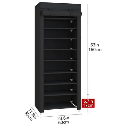 10 Tier Shoe Rack 9 Grids withDustproof Cover, Adjustable Standing Shelf,High Storage Rack