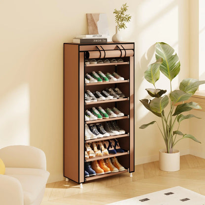 10 Tier Shoe Rack 9 Grids withDustproof Cover, Adjustable Standing Shelf,High Storage Rack